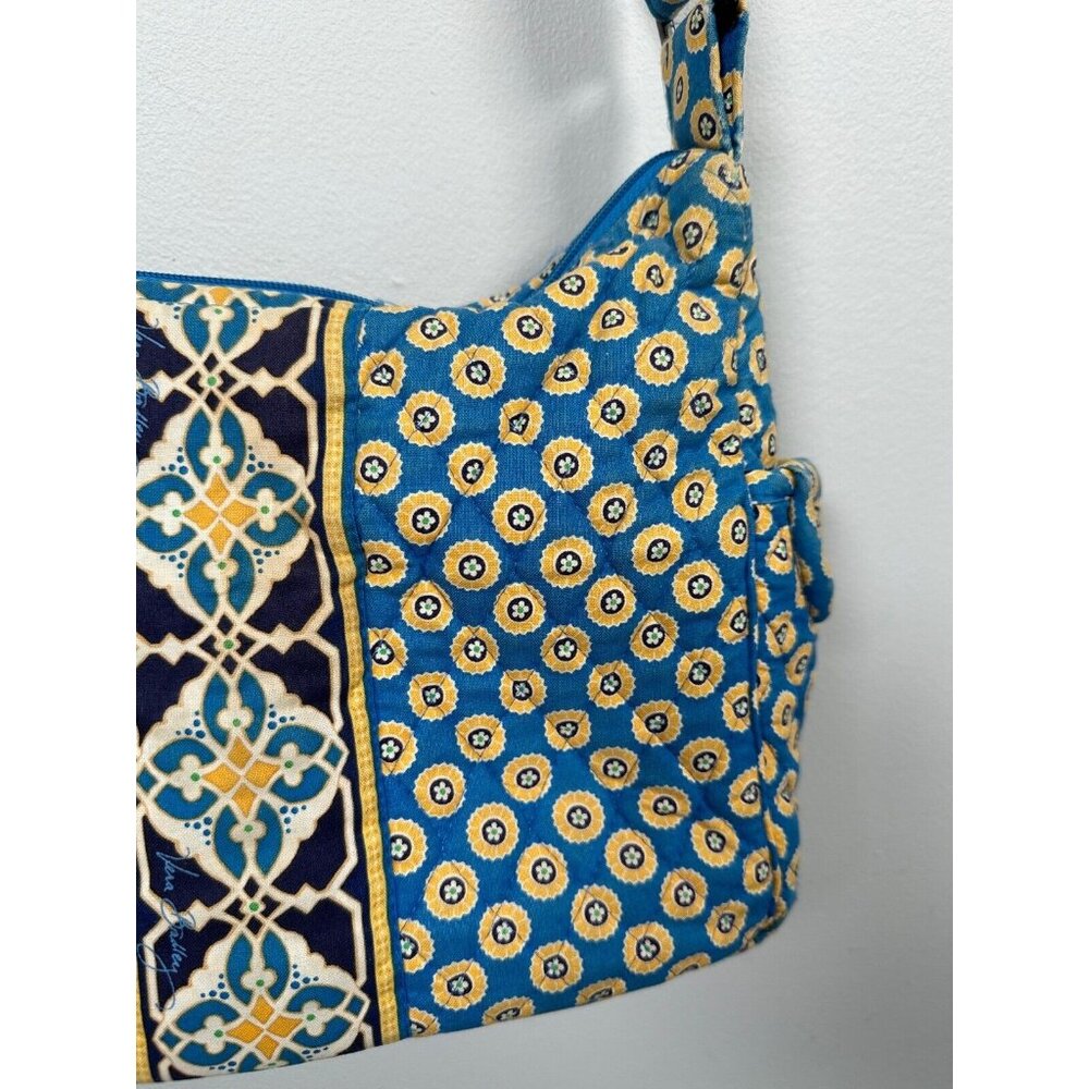 Vera Bradley Floral Shoulder Bag Yellow‎ Blue Zip Pockets Adjustable - Picture 14 of 16